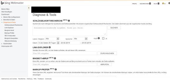 Bing Webmastertools Diagnose Tools